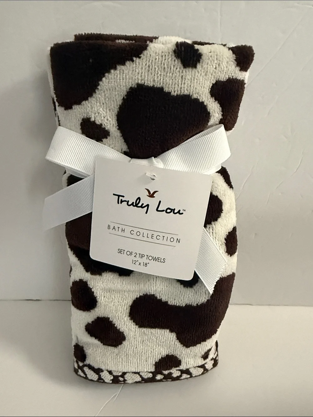 NWT Truly Lou 6 Piece 100% Cotton Bath Towel Set Brown & Cream Cow Animal Print